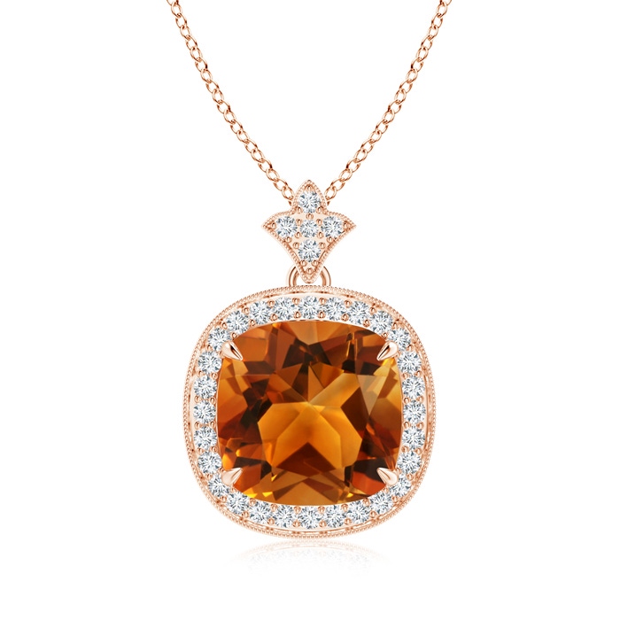 10mm AAAA Vintage Inspired Cushion Citrine Halo Pendant in Rose Gold 