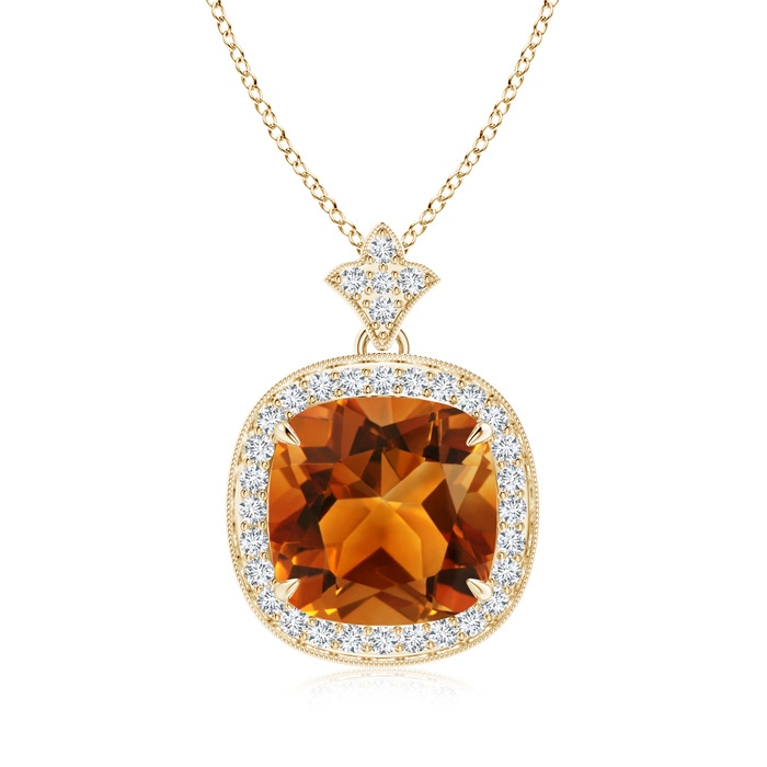 10mm AAAA Vintage Inspired Cushion Citrine Halo Pendant in Yellow Gold