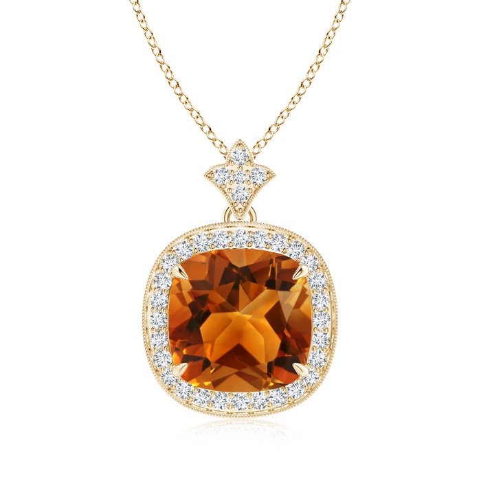 10mm AAAA Vintage Inspired Cushion Citrine Halo Pendant in Yellow Gold 