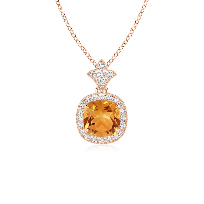 6mm AA Vintage Inspired Cushion Citrine Halo Pendant in 9K Rose Gold 