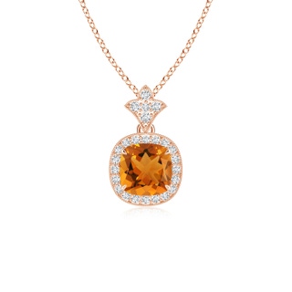 6mm AAA Vintage Inspired Cushion Citrine Halo Pendant in 9K Rose Gold