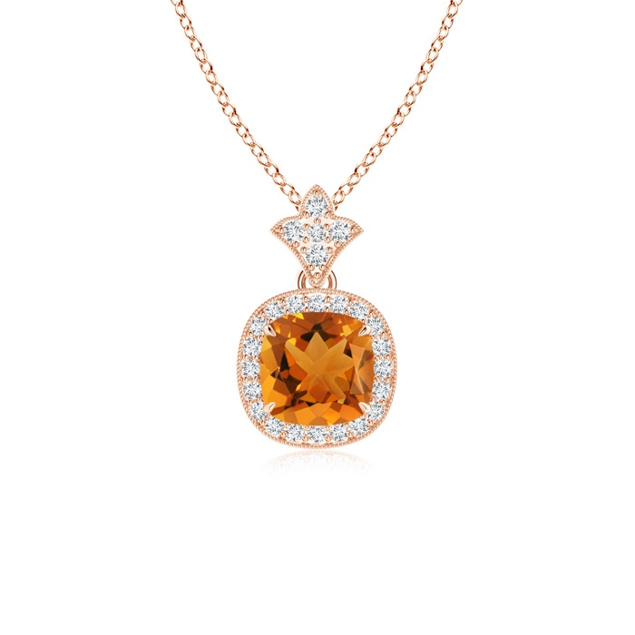 6mm AAA Vintage Inspired Cushion Citrine Halo Pendant in 9K Rose Gold 