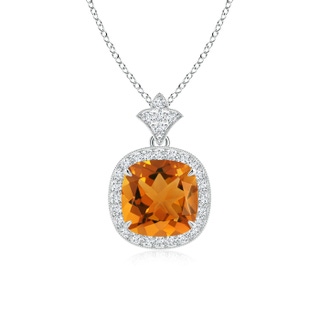 8mm AAA Vintage Inspired Cushion Citrine Halo Pendant in White Gold