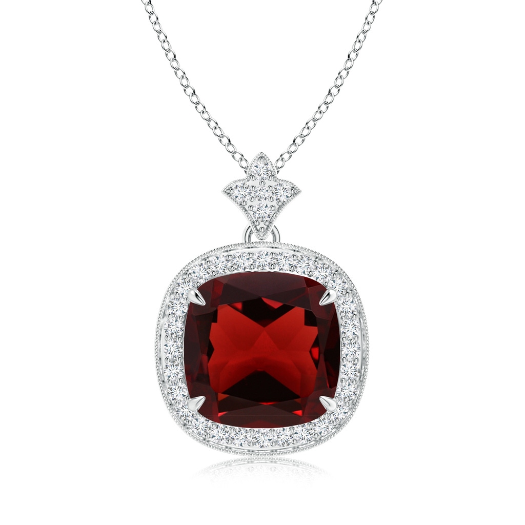 10mm AAA Vintage Inspired Cushion Garnet Halo Pendant in White Gold 
