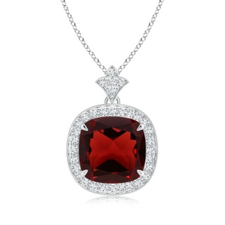 10mm AAA Vintage Inspired Cushion Garnet Halo Pendant in White Gold