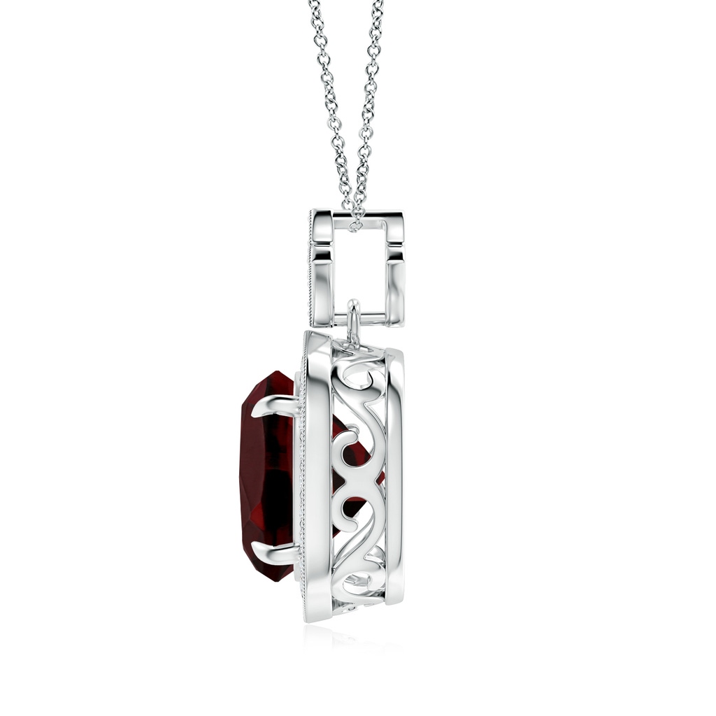 10mm AAA Vintage Inspired Cushion Garnet Halo Pendant in White Gold Side 1