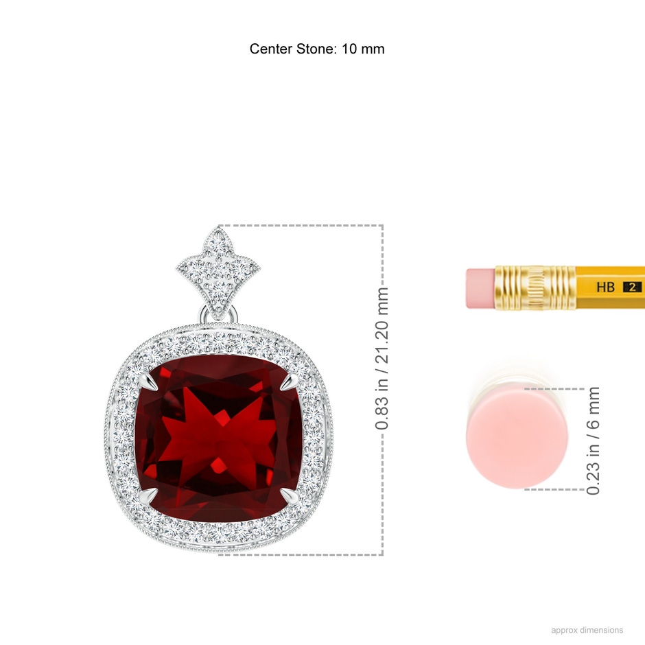 10mm AAAA Vintage Inspired Cushion Garnet Halo Pendant in P950 Platinum ruler