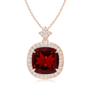 10mm AAAA Vintage Inspired Cushion Garnet Halo Pendant in Rose Gold