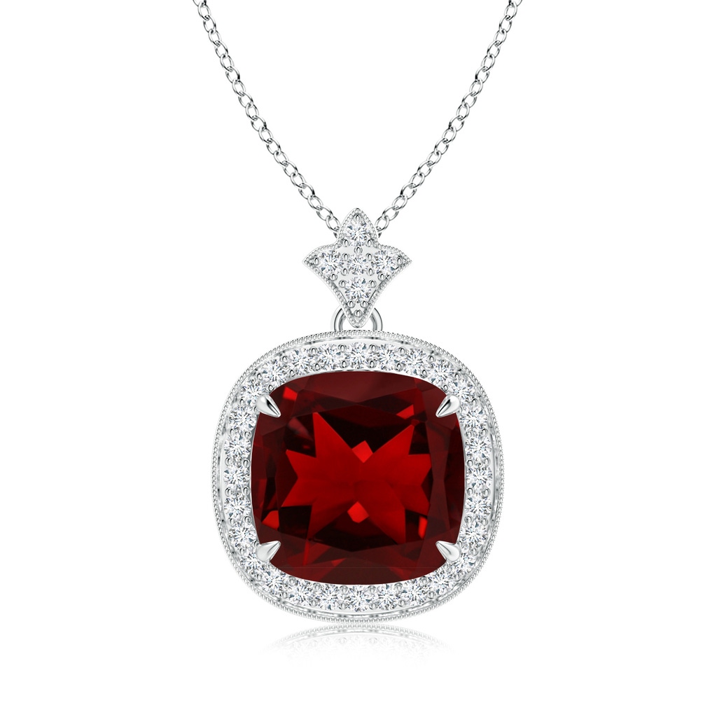 10mm AAAA Vintage Inspired Cushion Garnet Halo Pendant in White Gold