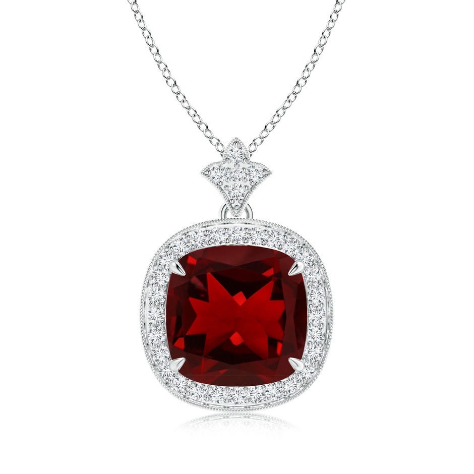 10mm AAAA Vintage Inspired Cushion Garnet Halo Pendant in White Gold 