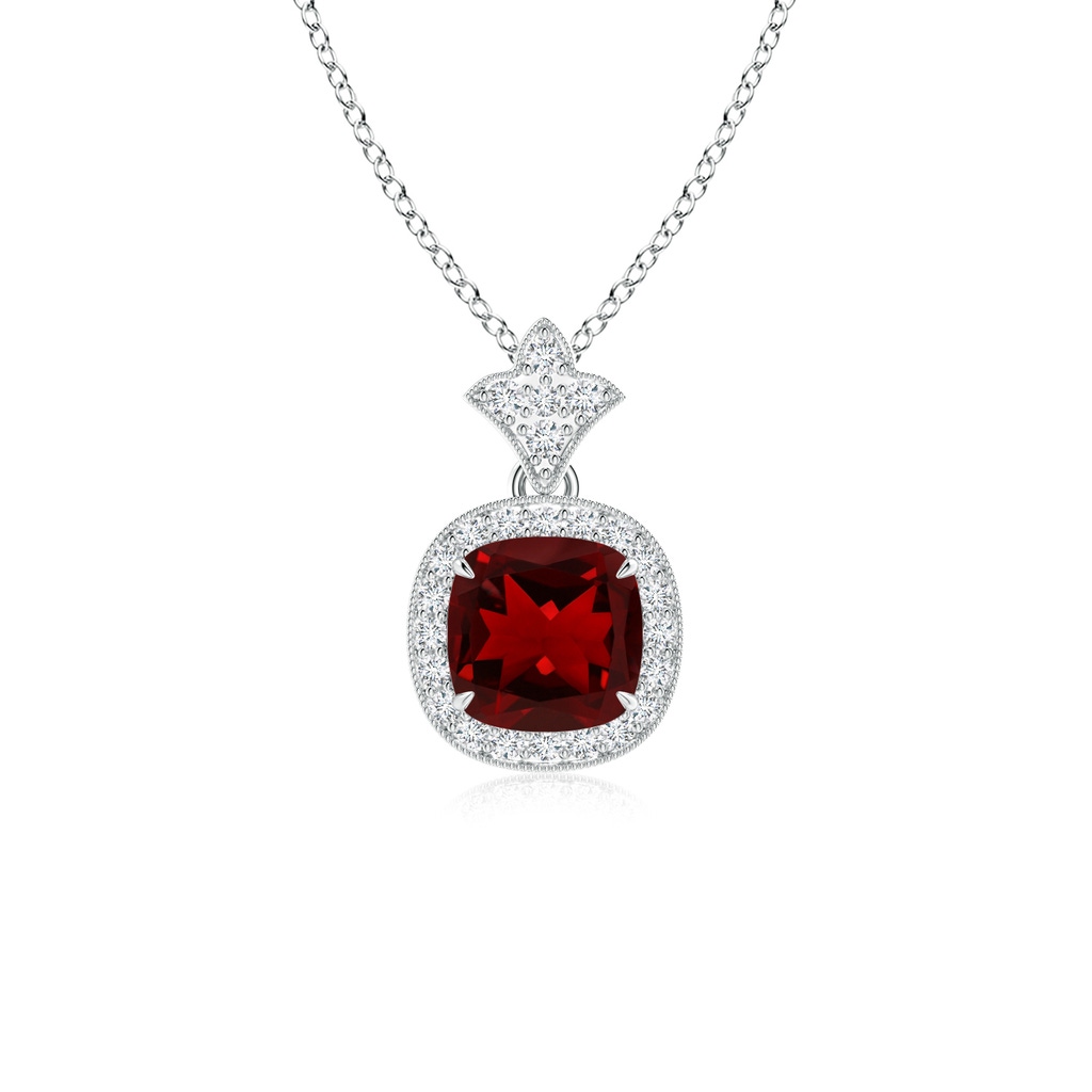 6mm AAAA Vintage Inspired Cushion Garnet Halo Pendant in White Gold