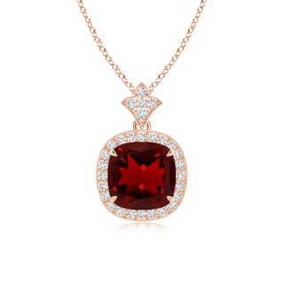 8mm AAAA Vintage Inspired Cushion Garnet Halo Pendant in Rose Gold