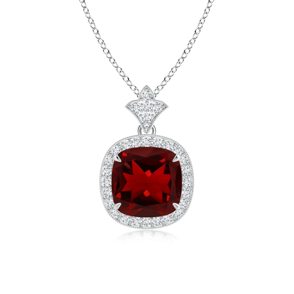 8mm AAAA Vintage Inspired Cushion Garnet Halo Pendant in White Gold 