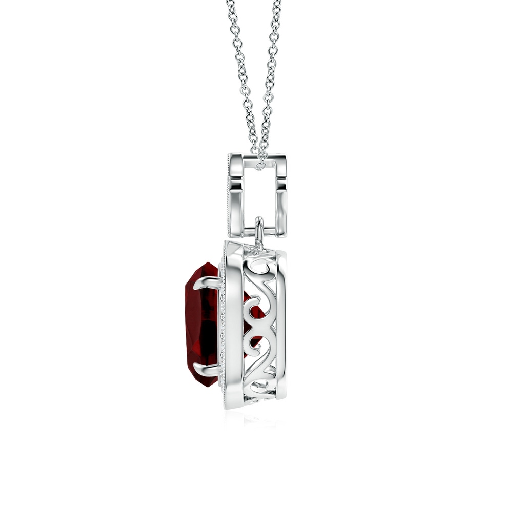 8mm AAAA Vintage Inspired Cushion Garnet Halo Pendant in White Gold Side 1