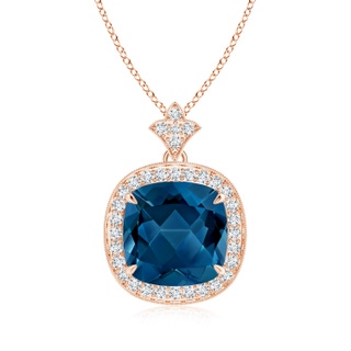 10mm AAA Vintage Inspired Cushion London Blue Topaz Halo Pendant in Rose Gold