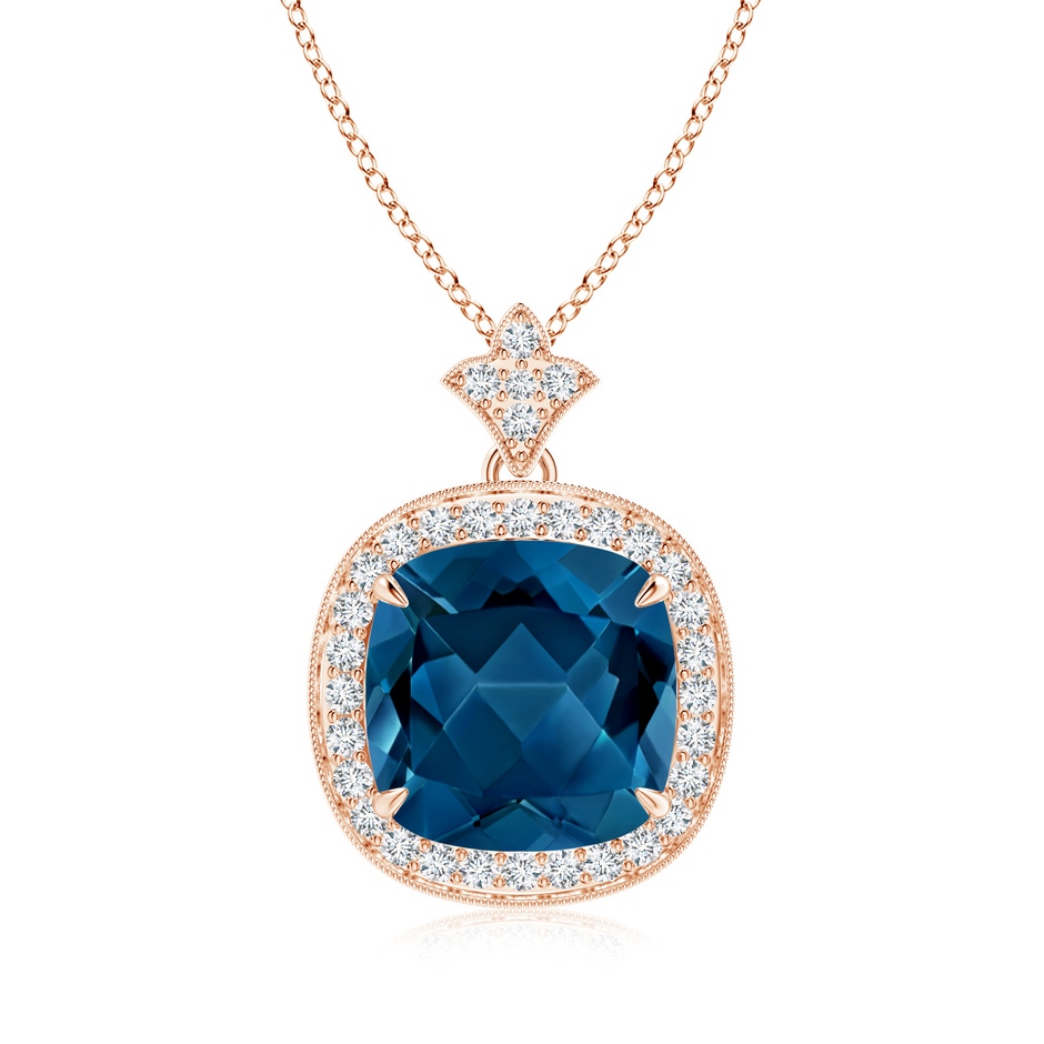 10mm AAA Vintage Inspired Cushion London Blue Topaz Halo Pendant in Rose Gold 