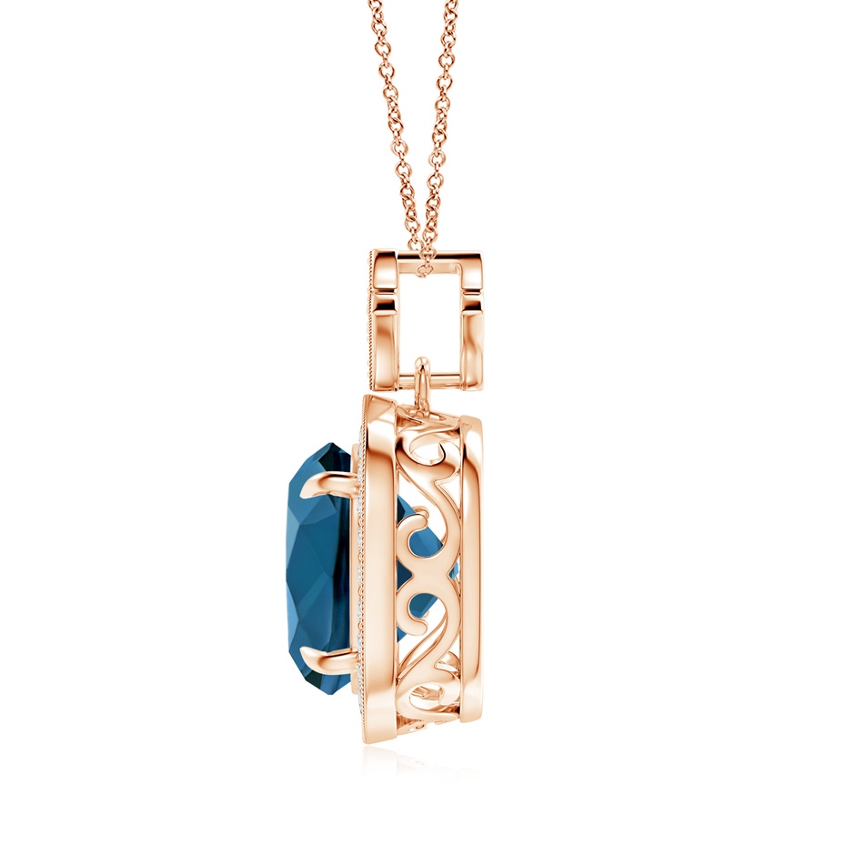 10mm AAA Vintage Inspired Cushion London Blue Topaz Halo Pendant in Rose Gold product image