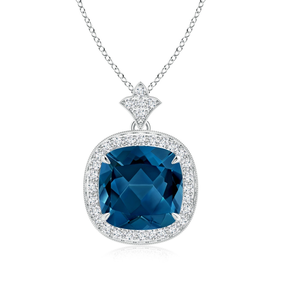 10mm AAA Vintage Inspired Cushion London Blue Topaz Halo Pendant in White Gold 