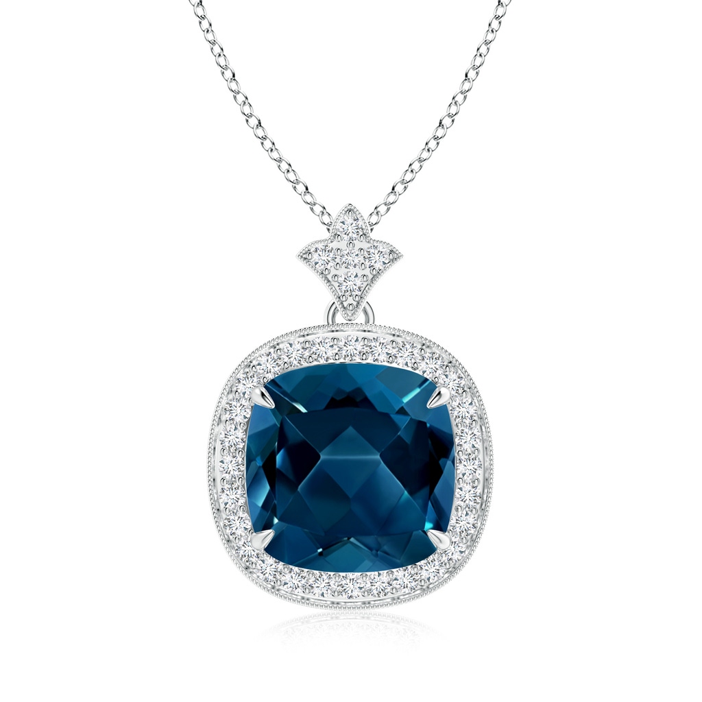 10mm AAAA Vintage Inspired Cushion London Blue Topaz Halo Pendant in P950 Platinum