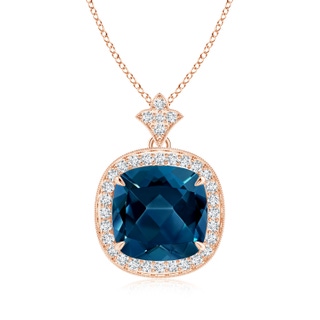 10mm AAAA Vintage Inspired Cushion London Blue Topaz Halo Pendant in Rose Gold