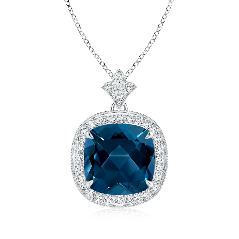 10mm AAAA Vintage Inspired Cushion London Blue Topaz Halo Pendant in White Gold 