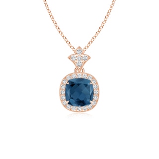 6mm A Vintage Inspired Cushion London Blue Topaz Halo Pendant in 10K Rose Gold