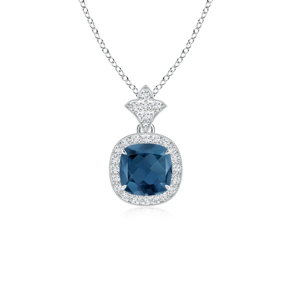 6mm A Vintage Inspired Cushion London Blue Topaz Halo Pendant in P950 Platinum 