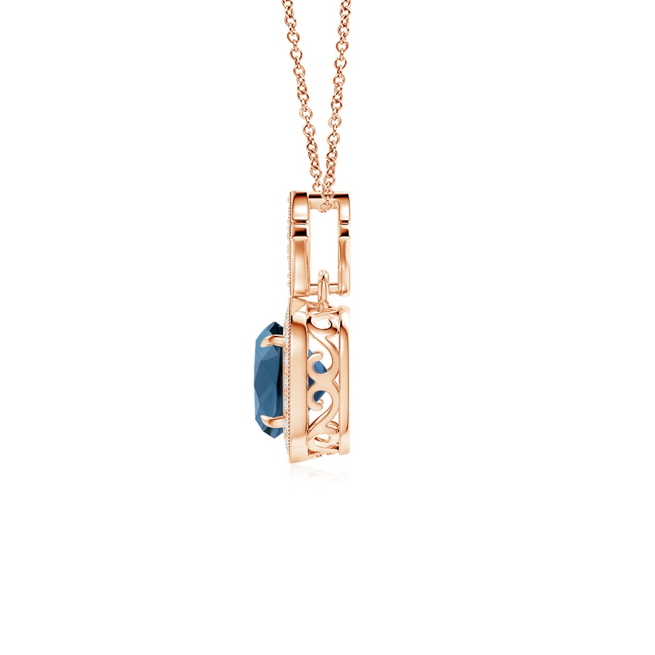 6mm AA Vintage Inspired Cushion London Blue Topaz Halo Pendant in 9K Rose Gold product image