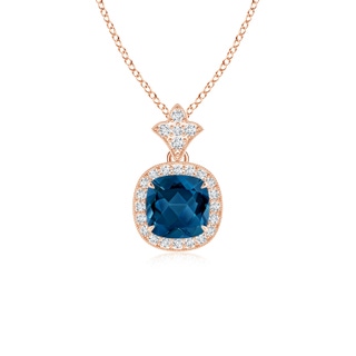6mm AAA Vintage Inspired Cushion London Blue Topaz Halo Pendant in Rose Gold