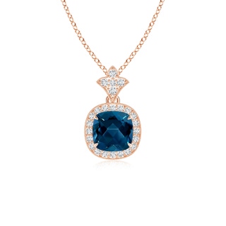 6mm AAAA Vintage Inspired Cushion London Blue Topaz Halo Pendant in 10K Rose Gold