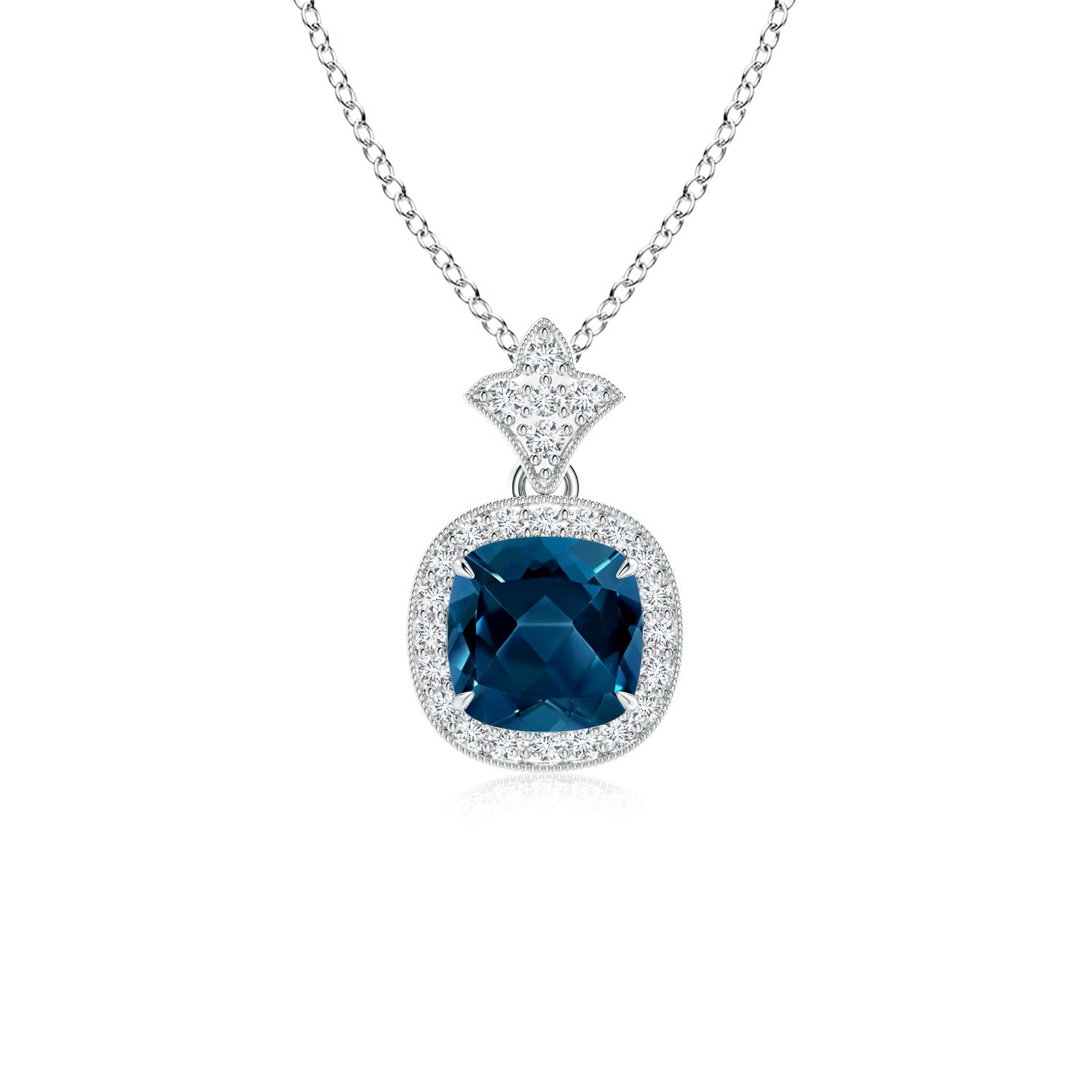 6mm AAAA Vintage Inspired Cushion London Blue Topaz Halo Pendant in P950 Platinum