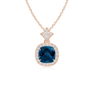 6mm AAAA Vintage Inspired Cushion London Blue Topaz Halo Pendant in Rose Gold