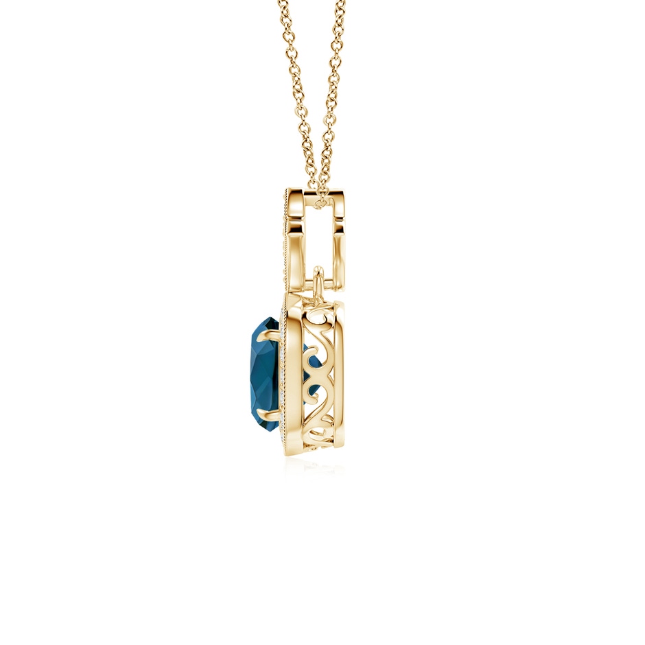 6mm AAAA Vintage Inspired Cushion London Blue Topaz Halo Pendant in Yellow Gold product image