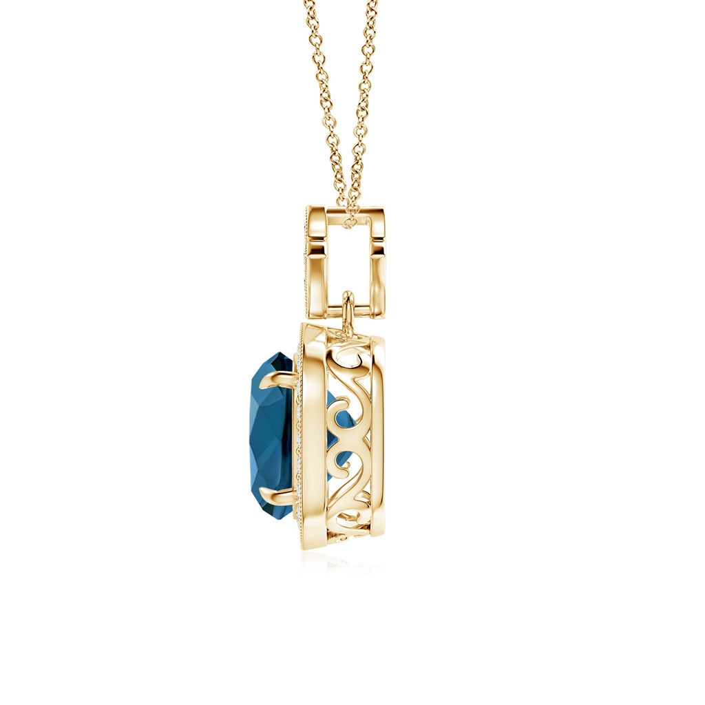 8mm AAA Vintage Inspired Cushion London Blue Topaz Halo Pendant in Yellow Gold Product Image