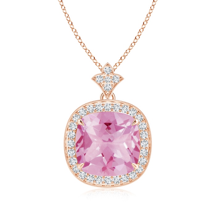 10mm A Vintage Inspired Cushion Pink Tourmaline Halo Pendant in Rose Gold 