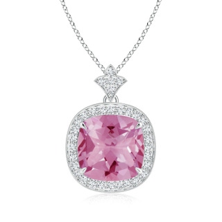 10mm AA Vintage Inspired Cushion Pink Tourmaline Halo Pendant in White Gold