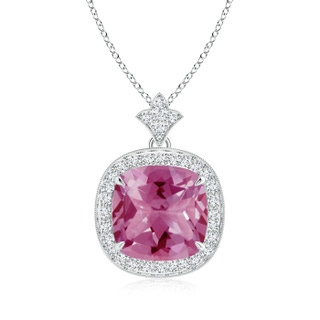 10mm AAA Vintage Inspired Cushion Pink Tourmaline Halo Pendant in White Gold