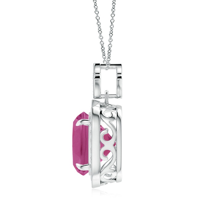 10mm AAAA Vintage Inspired Cushion Pink Tourmaline Halo Pendant in White Gold product image