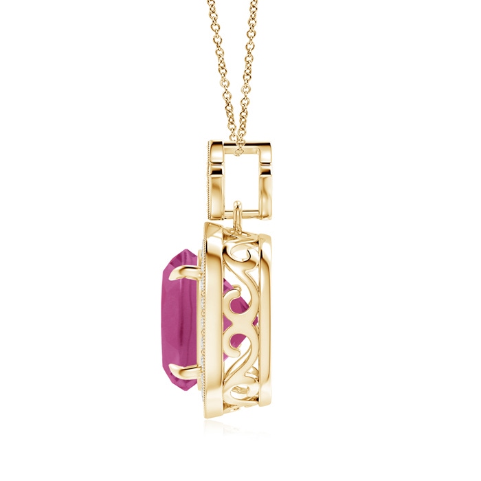 10mm AAAA Vintage Inspired Cushion Pink Tourmaline Halo Pendant in Yellow Gold product image