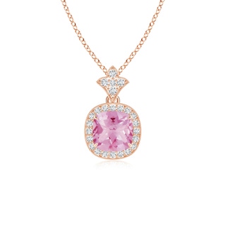 6mm A Vintage Inspired Cushion Pink Tourmaline Halo Pendant in 9K Rose Gold