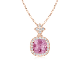 6mm AA Vintage Inspired Cushion Pink Tourmaline Halo Pendant in 10K Rose Gold