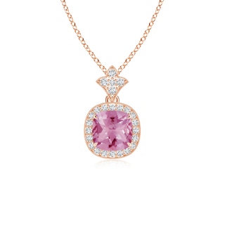 6mm AA Vintage Inspired Cushion Pink Tourmaline Halo Pendant in Rose Gold