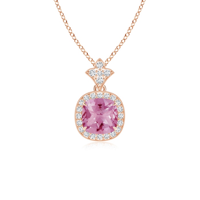 6mm AA Vintage Inspired Cushion Pink Tourmaline Halo Pendant in Rose Gold 