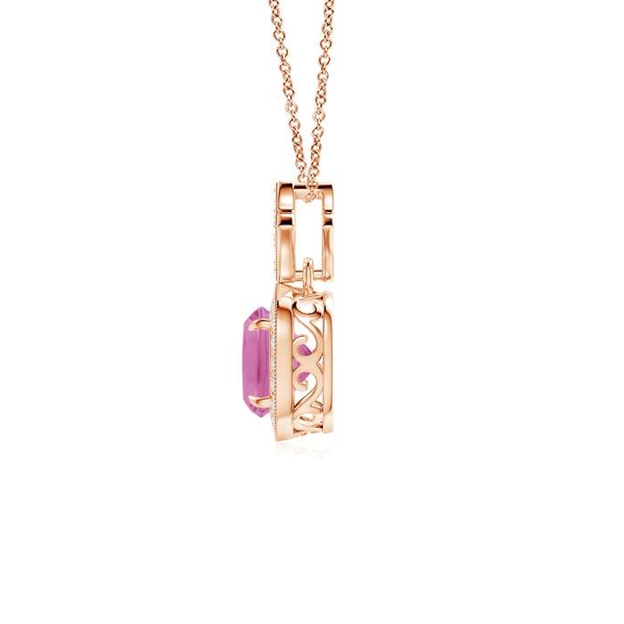 6mm AA Vintage Inspired Cushion Pink Tourmaline Halo Pendant in Rose Gold product image