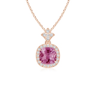 6mm AAA Vintage Inspired Cushion Pink Tourmaline Halo Pendant in 9K Rose Gold