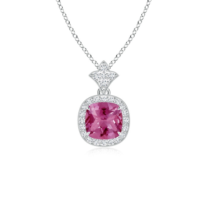 6mm AAAA Vintage Inspired Cushion Pink Tourmaline Halo Pendant in P950 Platinum 