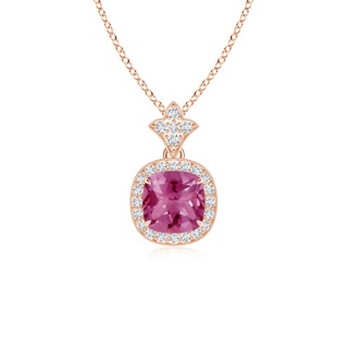 6mm AAAA Vintage Inspired Cushion Pink Tourmaline Halo Pendant in Rose Gold
