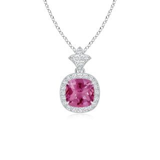 6mm AAAA Vintage Inspired Cushion Pink Tourmaline Halo Pendant in White Gold