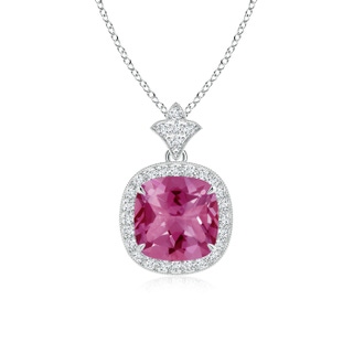 8mm AAAA Vintage Inspired Cushion Pink Tourmaline Halo Pendant in P950 Platinum