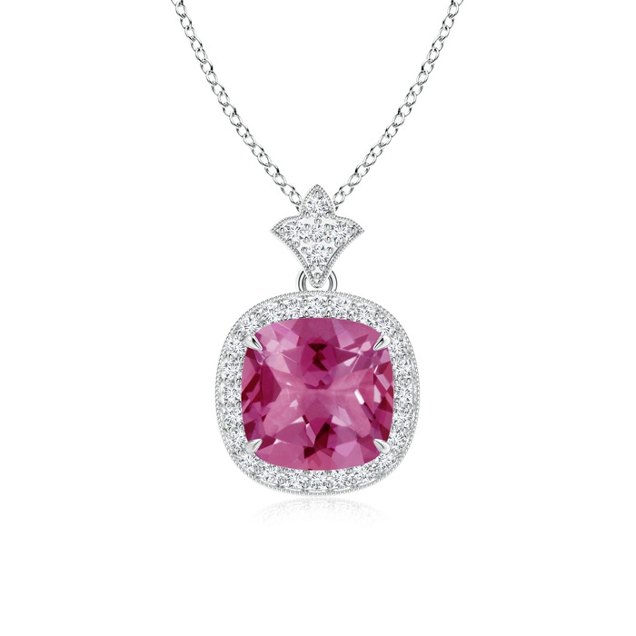 8mm AAAA Vintage Inspired Cushion Pink Tourmaline Halo Pendant in P950 Platinum 